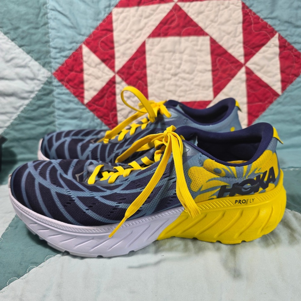 Hoka Ironman Kona Mach 2 Womens Size 9 Blue Yellow Running Shoes EXCELLENT